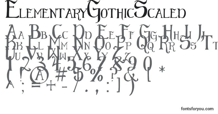 Czcionka ElementaryGothicScaled (61911) – alfabet, cyfry, specjalne znaki
