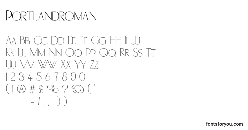 Czcionka Portlandroman – alfabet, cyfry, specjalne znaki