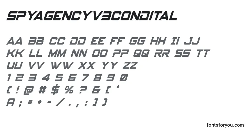 Schriftart Spyagencyv3condital – Alphabet, Zahlen, spezielle Symbole