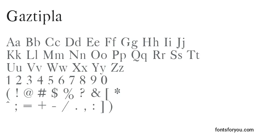 A fonte Gaztipla – alfabeto, números, caracteres especiais