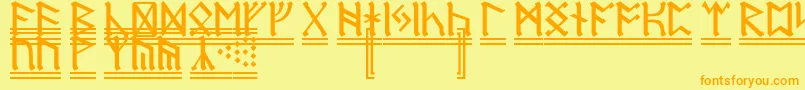 フォントDwarfRunes2 – オレンジの文字が黄色の背景にあります。