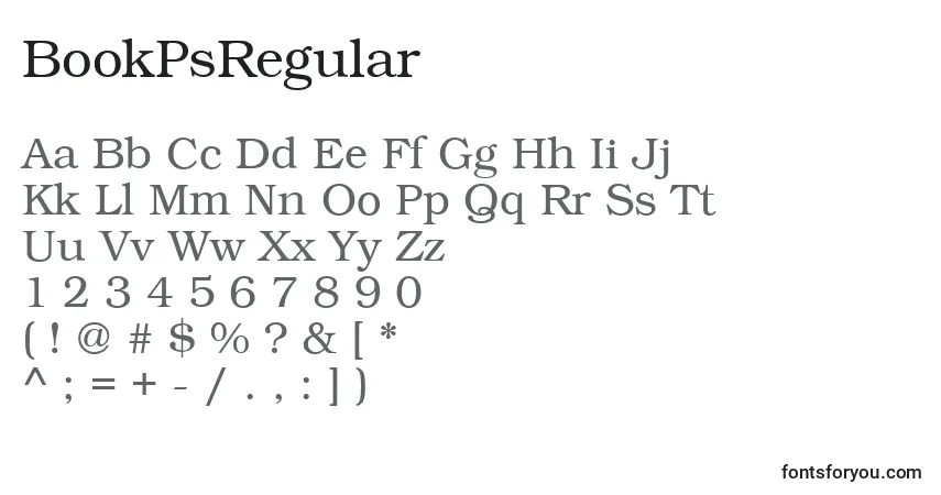 A fonte BookPsRegular – alfabeto, números, caracteres especiais