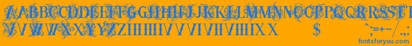 OrnamentalversalsBlack-Schriftart – Blaue Schriften auf orangefarbenem Hintergrund