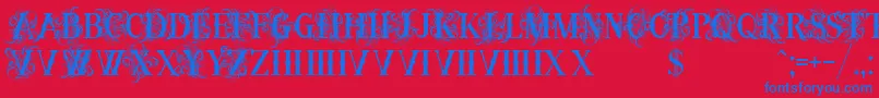Fonte OrnamentalversalsBlack – fontes azuis em um fundo vermelho