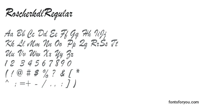 A fonte RoscherkdlRegular – alfabeto, números, caracteres especiais