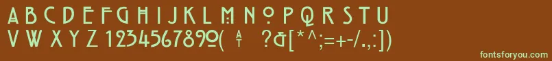 フォントHillHouseMedium – 緑色の文字が茶色の背景にあります。