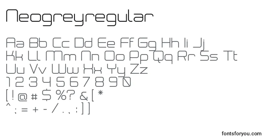 Schriftart Neogreyregular – Alphabet, Zahlen, spezielle Symbole