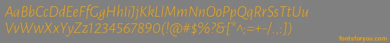 Weitere Informationen zur LunasansLightitalic-Schriftart LunasansLightitalic-Schriftart – Orangefarbene Schriften auf grauem Hintergrund