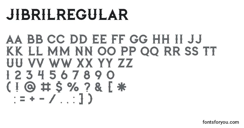 Schriftart Jibrilregular (61950) – Alphabet, Zahlen, spezielle Symbole