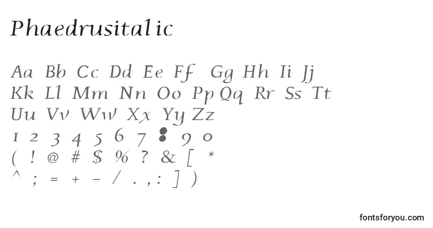 Phaedrusitalicフォント–アルファベット、数字、特殊文字