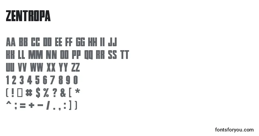 Schriftart Zentropa – Alphabet, Zahlen, spezielle Symbole