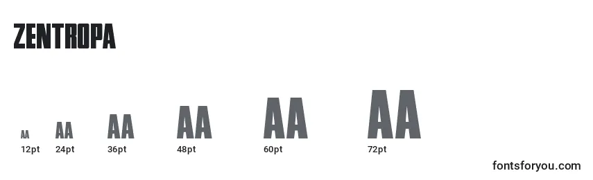 Размеры шрифта Zentropa