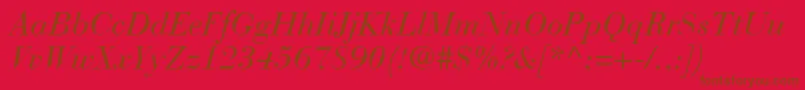 BauerBodoniItalic-Schriftart – Braune Schriften auf rotem Hintergrund