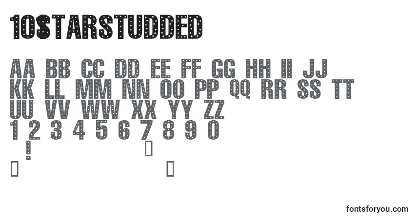 Schriftart 101StarStudded – Alphabet, Zahlen, spezielle Symbole
