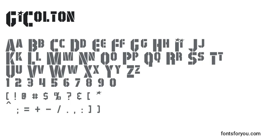 A fonte GiColton – alfabeto, números, caracteres especiais