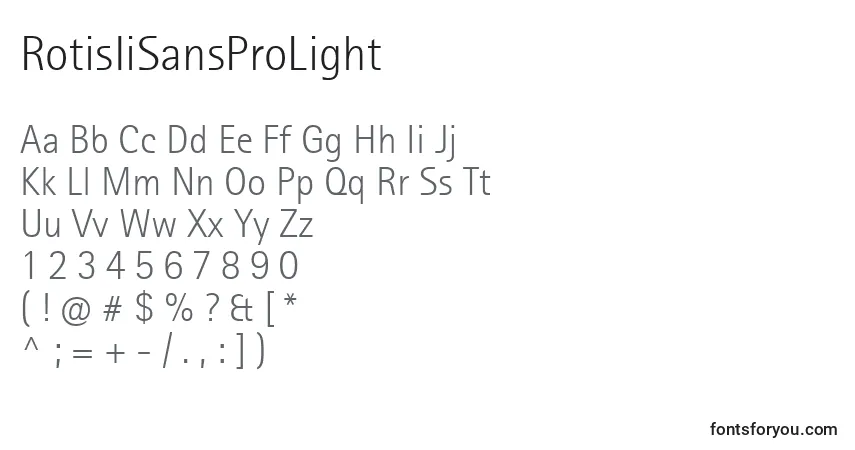 Czcionka RotisIiSansProLight – alfabet, cyfry, specjalne znaki