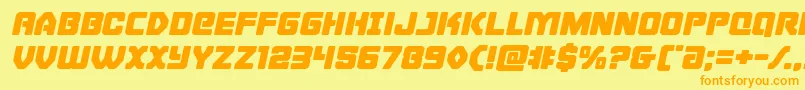 Fonte Cyborgroosterexpandital – fontes laranjas em um fundo amarelo