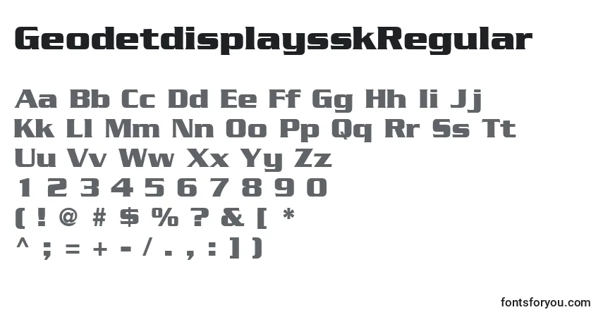 A fonte GeodetdisplaysskRegular – alfabeto, números, caracteres especiais