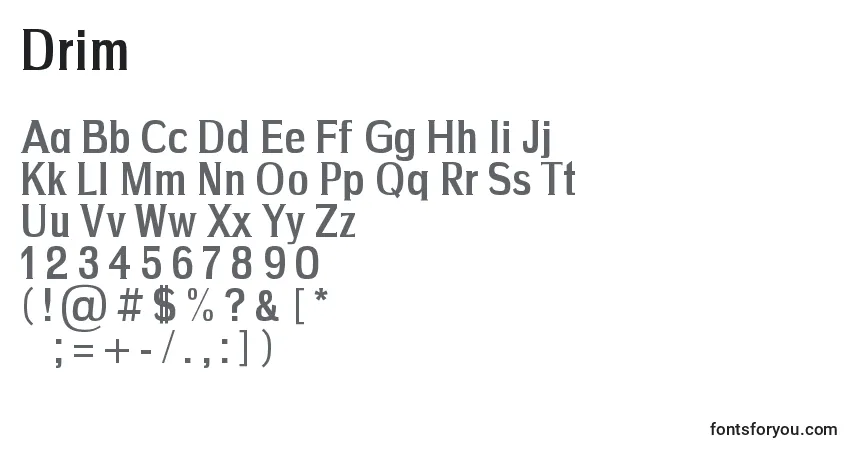 A fonte Drim – alfabeto, números, caracteres especiais