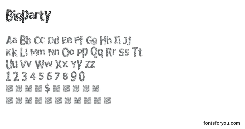Czcionka Bigparty – alfabet, cyfry, specjalne znaki