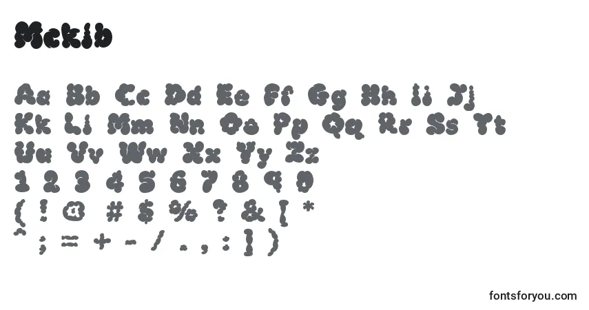 A fonte Mcklb – alfabeto, números, caracteres especiais