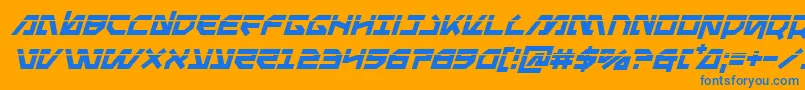 Metalstormlaserital-Schriftart – Blaue Schriften auf orangefarbenem Hintergrund