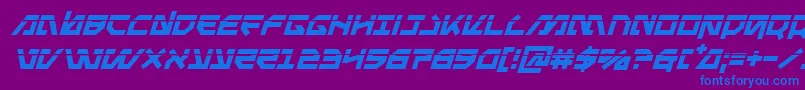 Metalstormlaserital-Schriftart – Blaue Schriften auf violettem Hintergrund