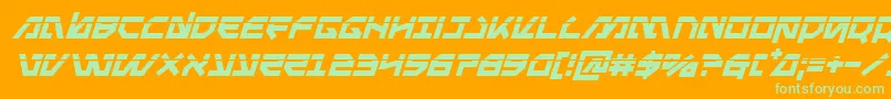 Metalstormlaserital-Schriftart – Grüne Schriften auf orangefarbenem Hintergrund