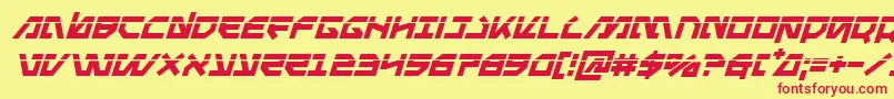 Metalstormlaserital-Schriftart – Rote Schriften auf gelbem Hintergrund
