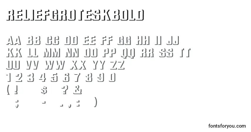 A fonte ReliefGroteskBold – alfabeto, números, caracteres especiais