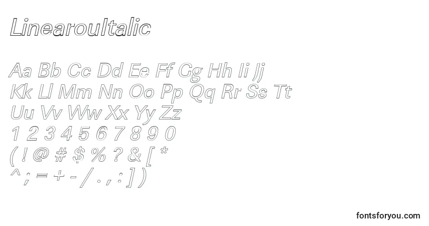 Czcionka LinearouItalic – alfabet, cyfry, specjalne znaki