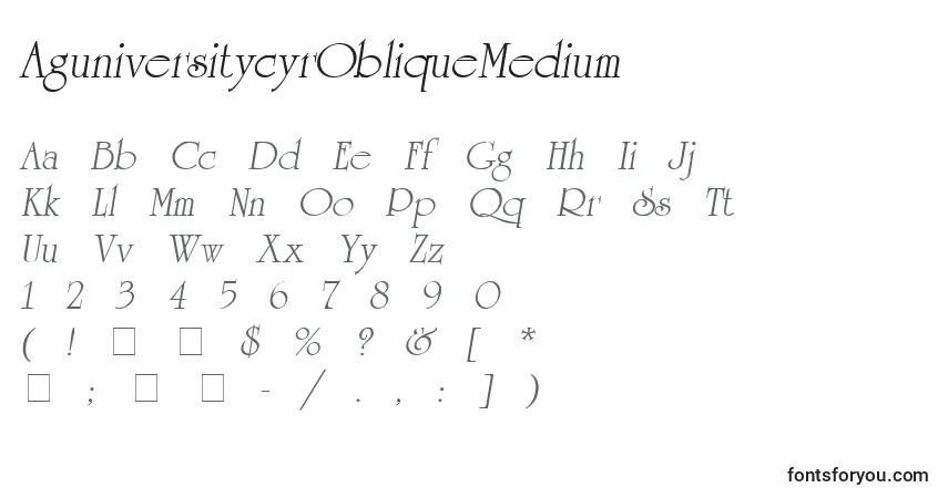 AguniversitycyrObliqueMedium font – alphabet, numbers, special characters