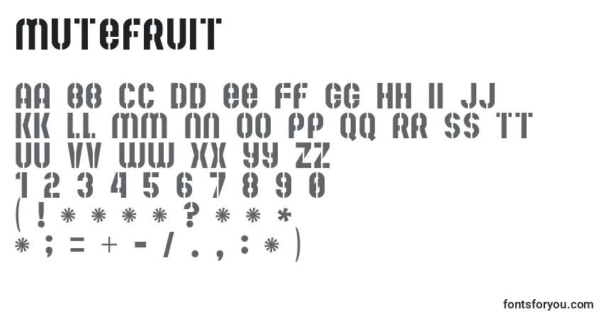 Schriftart Mutefruit – Alphabet, Zahlen, spezielle Symbole