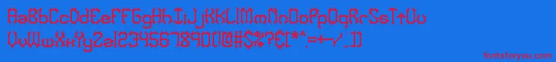 Nymonak-Schriftart – Rote Schriften auf blauem Hintergrund