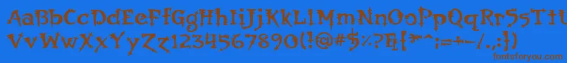 フォントOrbus – 茶色の文字が青い背景にあります。