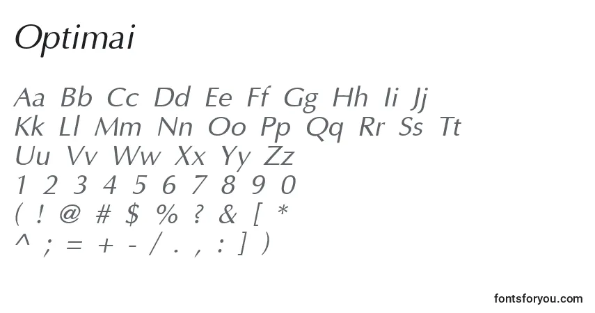A fonte Optimai – alfabeto, números, caracteres especiais