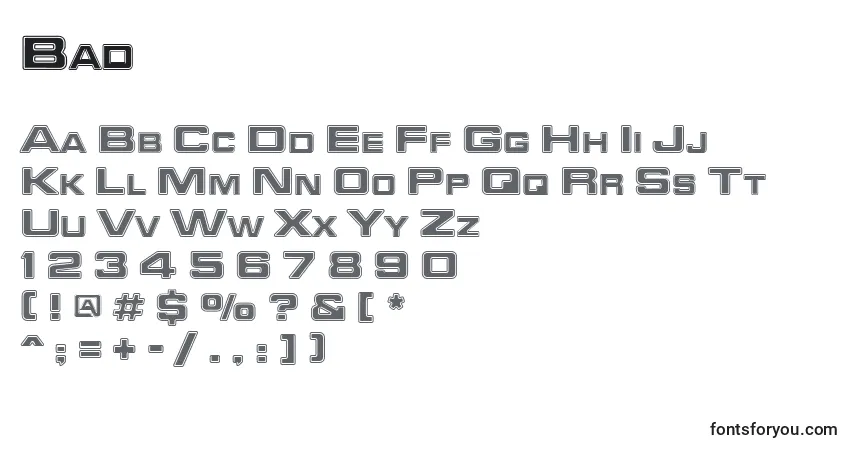 Czcionka Bad – alfabet, cyfry, specjalne znaki
