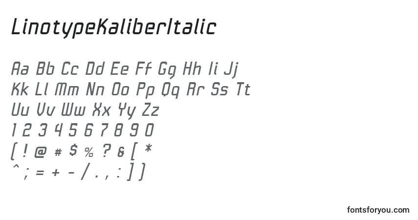 LinotypeKaliberItalicフォント–アルファベット、数字、特殊文字