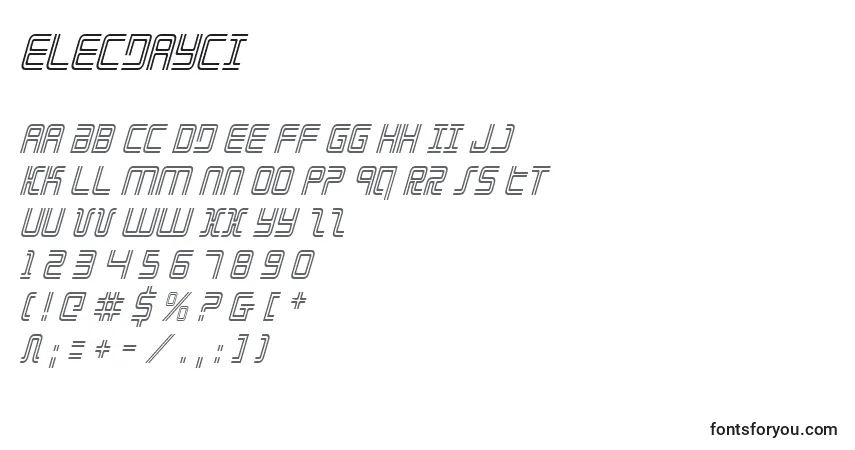 A fonte Elecdayci – alfabeto, números, caracteres especiais