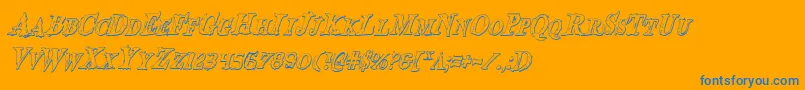 BloodCrowShadowCondensedItalic-Schriftart – Blaue Schriften auf orangefarbenem Hintergrund