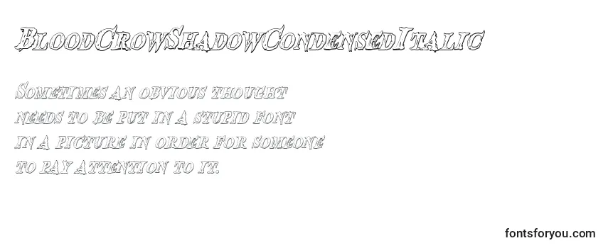 BloodCrowShadowCondensedItalic -fontin tarkastelu