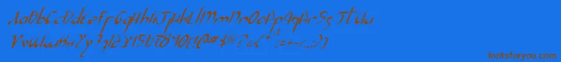 フォントXaphanIiItalic – 茶色の文字が青い背景にあります。