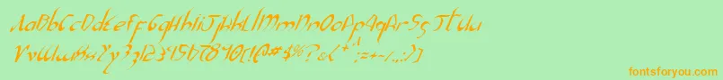 フォントXaphanIiItalic – オレンジの文字が緑の背景にあります。