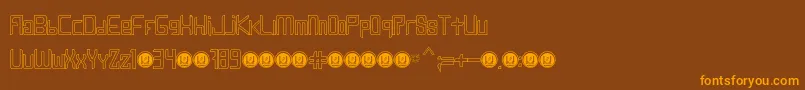 Weitere Informationen zur LevenTrazeItalic-Schriftart LevenTrazeItalic-Schriftart – Orangefarbene Schriften auf braunem Hintergrund