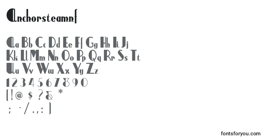 Czcionka Anchorsteamnf – alfabet, cyfry, specjalne znaki