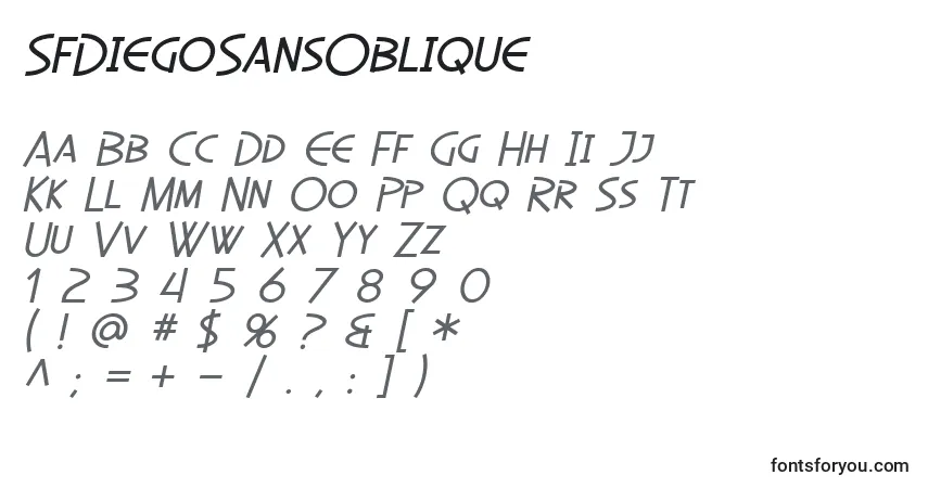 Schriftart SfDiegoSansOblique – Alphabet, Zahlen, spezielle Symbole
