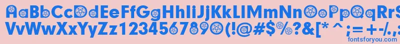 SatanicParticipants-fontti – siniset fontit vaaleanpunaisella taustalla
