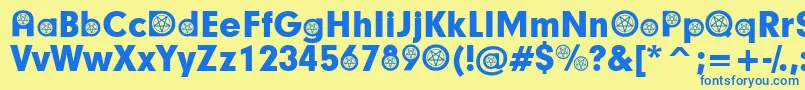 SatanicParticipants-Schriftart – Blaue Schriften auf gelbem Hintergrund
