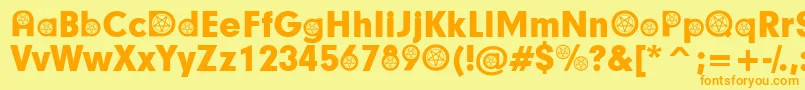 SatanicParticipants-Schriftart – Orangefarbene Schriften auf gelbem Hintergrund