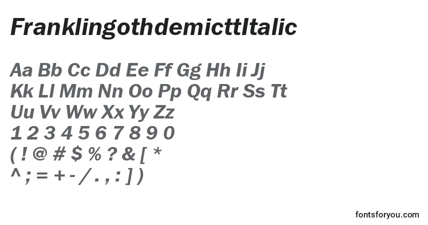 A fonte FranklingothdemicttItalic – alfabeto, números, caracteres especiais